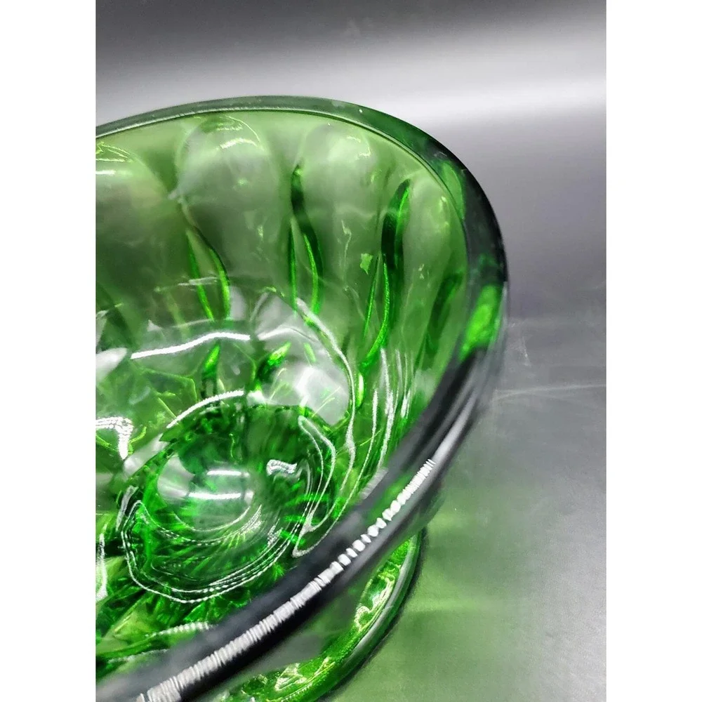 Vintage Anchor Hocking Emerald Green‎ Glass Thumbprint Pedestal Candy Dish Bowl